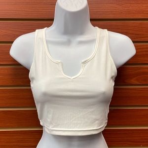 Notch Neck Rib-Knit Cropped Tank Top in white